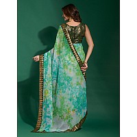 AKHILAM Womens Chiffon Turquoise Embellished Designer Saree With Blouse Piece MNSURI218VP