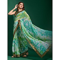 AKHILAM Womens Chiffon Turquoise Embellished Designer Saree With Blouse Piece MNSURI218VP