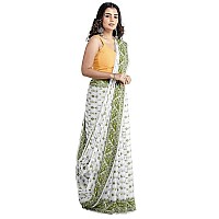 OISHANI SAREE GHOR Womens Traditional Bengal Cotton Silk Jamdani Saree White Pista