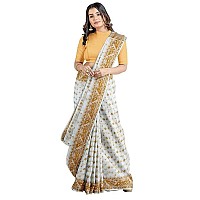 OISHANI SAREE GHOR Womens Traditional Bengal Cotton Silk Jamdani Saree White Brown