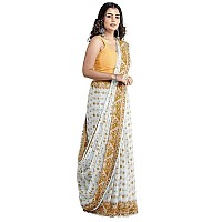 OISHANI SAREE GHOR Womens Traditional Bengal Cotton Silk Jamdani Saree White Brown