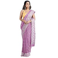 OISHANI SAREE GHOR Womens Traditional Bengal Cotton Silk Jamdani Saree Lavender