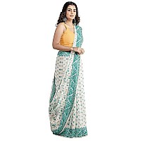 OISHANI SAREE GHOR Womens Traditional Bengal Cotton Silk Jamdani Saree White RamaGreen