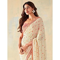 AKHILAM Womens Georgette Off White Embellished Designer Saree With Blouse Piece SAADI1004SR