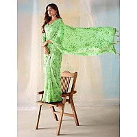 AKHILAM Womens Georgette Light Green Embellished Designer Saree With Blouse Piece SAADI1006SR