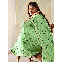 AKHILAM Womens Georgette Light Green Embellished Designer Saree With Blouse Piece SAADI1006SR