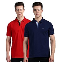 Lux Cozi Pack Of 2 Red And Ink Blue Regular Fit Half Sleeves Polo Neck Tshirt For Men Polo Casual Tshirt For Men 100 Combed