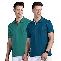 Lux Cozi Pack Of 2 Emerald And Sea Green Regular Fit Half Sleeves Polo Neck Tshirt For Men Polo Casual Tshirt For Men 100 C