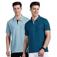 Lux Cozi Pack Of 2 Emerald And Pale Green Regular Fit Half Sleeves Polo Neck Tshirt For Men Polo Casual Tshirt For Men 100