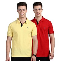 Lux Cozi Pack Of 2 Red And Yellow Regular Fit Half Sleeves Polo Neck Tshirt For Men Polo Casual Tshirt For Men 100 Combed C