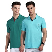 Lux Cozi Pack Of 2 Pool Blue And Sea Green Regular Fit Half Sleeves Polo Neck Tshirt For Men Polo Casual Tshirt For Men 100