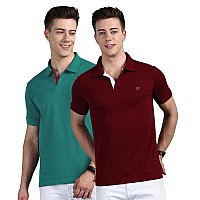 Lux Cozi Pack Of 2 Maroon And Sea Green Regular Fit Half Sleeves Polo Neck Tshirt For Men Polo Casual Tshirt For Men 100 Co