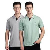 Lux Cozi Pack Of 2 Grey Melange And Mint Green Regular Fit Half Sleeves Polo Neck Tshirt For Men Polo Casual Tshirt For Men