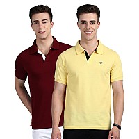 Lux Cozi Pack Of 2 Maroon And Yellow Regular Fit Half Sleeves Polo Neck Tshirt For Men Polo Casual Tshirt For Men 100 Combe