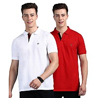 Lux Cozi Pack Of 2 Red And White Regular Fit Half Sleeves Polo Neck Tshirt For Men Polo Casual Tshirt For Men 100 Combed Co