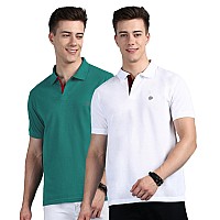 Lux Cozi Pack Of 2 White And Sea Green Regular Fit Half Sleeves Polo Neck Tshirt For Men Polo Casual Tshirt For Men 100 Com