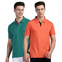 Lux Cozi Pack Of 2 Apricat And Sea Green Regular Fit Half Sleeves Polo Neck Tshirt For Men Polo Casual Tshirt For Men 100 C