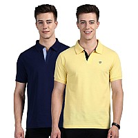 Lux Cozi Pack Of 2 Ink Blue And Yellow Regular Fit Half Sleeves Polo Neck Tshirt For Men Polo Casual Tshirt For Men 100 Com