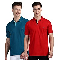 Lux Cozi Pack Of 2 Mint Green And Red Regular Fit Half Sleeves Polo Neck Tshirt For Men Polo Casual Tshirt For Men 100 Comb