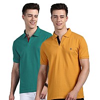 Lux Cozi Pack Of 2 Mustard And Sea Green Regular Fit Half Sleeves Polo Neck Tshirt For Men Polo Casual Tshirt For Men 100 C