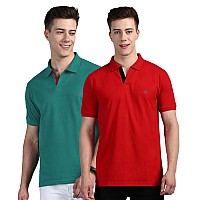 Lux Cozi Pack Of 2 Red And Sea Green Regular Fit Half Sleeves Polo Neck Tshirt For Men Polo Casual Tshirt For Men 100 Combe