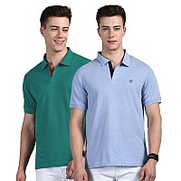 Lux Cozi Pack Of 2 Oxford Blue And Sea Green Regular Fit Half Sleeves Polo Neck Tshirt For Men 100 Combed Cotton Colour Fr