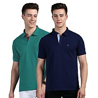 Lux Cozi Pack Of 2 Ink Blue And Sea Green Regular Fit Half Sleeves Polo Neck Tshirt For Men Polo Casual Tshirt For Men 100