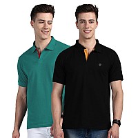 Lux Cozi Pack Of 2 Black And Sea Green Regular Fit Half Sleeves Polo Neck Tshirt For Men Polo Casual Tshirt For Men 100 Com