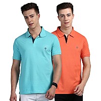 Lux Cozi Pack Of 2 Pool Blue And Apricot Regular Fit Half Sleeves Polo Neck Tshirt For Men Polo Casual Tshirt For Men 100 C