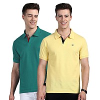 Lux Cozi Pack Of 2 Yellow And Sea Green Regular Fit Half Sleeves Polo Neck Tshirt For Men Polo Casual Tshirt For Men 100 Co