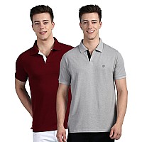 Lux Cozi Pack Of 2 Maroon And Grey Melange Regular Fit Half Sleeves Polo Neck Tshirt For Men Polo Casual Tshirt For Men 100