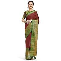 Jaanvi fashion Womens Narayan Peth Silk Saree With Gold-Toned Zari Work & Unstitched Blouse Piece (harshika-maroon)