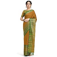 Jaanvi fashion Womens Narayan Peth Silk Saree With Gold-Toned Zari Work & Unstitched Blouse Piece (harshika-mustard)