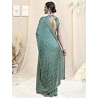 MIRCHI FASHION Womens Chiffon Foil Ethnic Motif Chevron Printed Saree with Blouse Piece 38993Grey