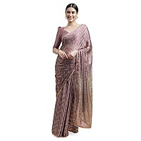 MIRCHI FASHION Womens Chiffon Foil Ethnic Motif Chevron Printed Saree with Blouse Piece 38994Dusty Pink