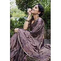 MIRCHI FASHION Womens Chiffon Foil Ethnic Motif Chevron Printed Saree with Blouse Piece 38994Dusty Pink