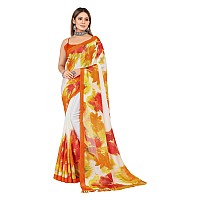 rangita Women Abstract Printed Chiffon Saree With Blouse Piece -Orange