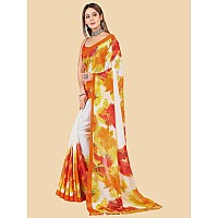 rangita Women Abstract Printed Chiffon Saree With Blouse Piece -Orange