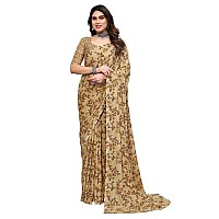 SAMAH Womens Georgette Floral Printed Saree with Unstitched Blouse Piece 3289S121NBeige