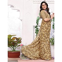 SAMAH Womens Georgette Floral Printed Saree with Unstitched Blouse Piece 3289S121NBeige