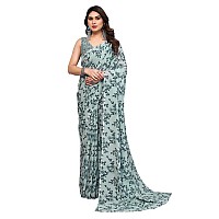 SAMAH Womens Georgette Floral Printed Saree with Unstitched Blouse Piece 3289S119NSea Green