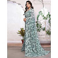 SAMAH Womens Georgette Floral Printed Saree with Unstitched Blouse Piece 3289S119NSea Green