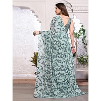 SAMAH Womens Georgette Floral Printed Saree with Unstitched Blouse Piece 3289S119NSea Green