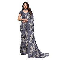 SAMAH Womens Georgette Floral Printed Saree with Unstitched Blouse Piece 3290S136NGrey