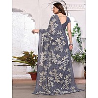 SAMAH Womens Georgette Floral Printed Saree with Unstitched Blouse Piece 3290S136NGrey