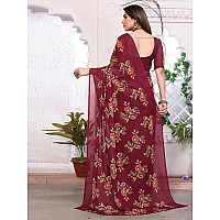 SAMAH Womens Georgette Floral Printed Saree with Unstitched Blouse Piece 3289S114NMaroon