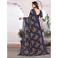 SAMAH Womens Georgette Floral Printed Saree with Unstitched Blouse Piece 3289S112NNavy Blue