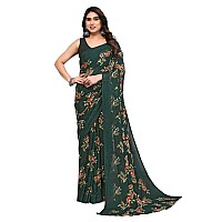 SAMAH Womens Georgette Floral Printed Saree with Unstitched Blouse Piece 3289S113NGreen