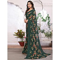 SAMAH Womens Georgette Floral Printed Saree with Unstitched Blouse Piece 3289S113NGreen