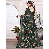 SAMAH Womens Georgette Floral Printed Saree with Unstitched Blouse Piece 3289S113NGreen